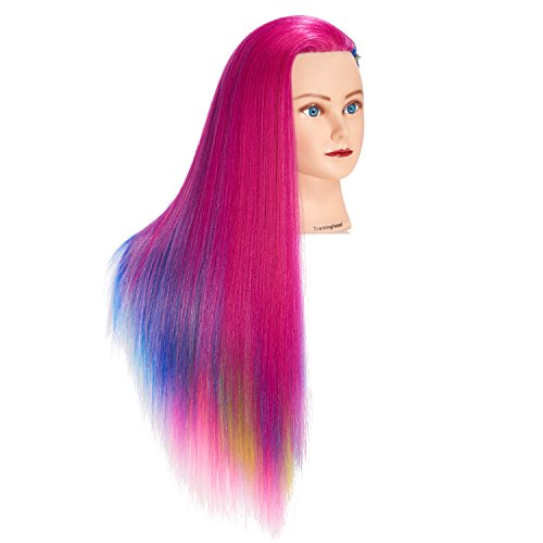 Training Head 26"-28" Mannequin Head Hair Styling Manikin Cosmetology Doll Head Synthetic Fiber Hair Hairdressing Training Model Free Clamp (1711W0320)