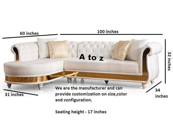 Image of A to Z Furniture Classic Chesterfield Sofa Set Luxury Chesterfield Sofa in for Home Living Room & Office (L-Shape 4 Seater Sofa Beige)
