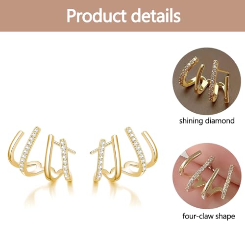 Image of ZIBUYU Claw Studs Earrings for Women - Dainty Gold Helix Earrings | for Women Fashion With Cubic Zirconia, Hypoallergenic Mini Half Hoop Design, Jewelry Accessories for Girls Gifts