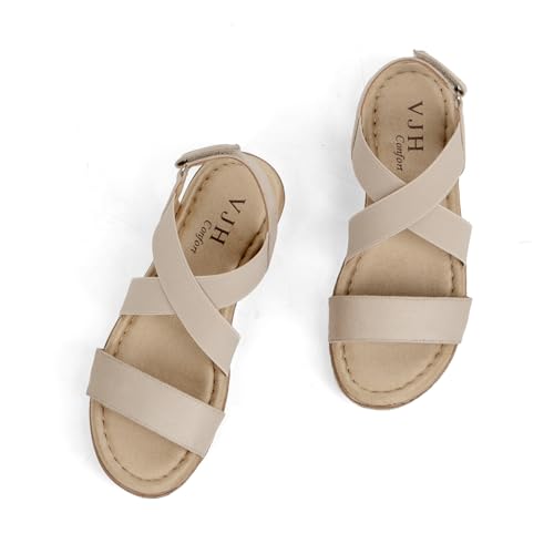 Image of VJH confort Women's Flat Sandals, Comfort Slip-on Elastic Ankle Strap Slingback Light Weight Casual Walking Sandals
