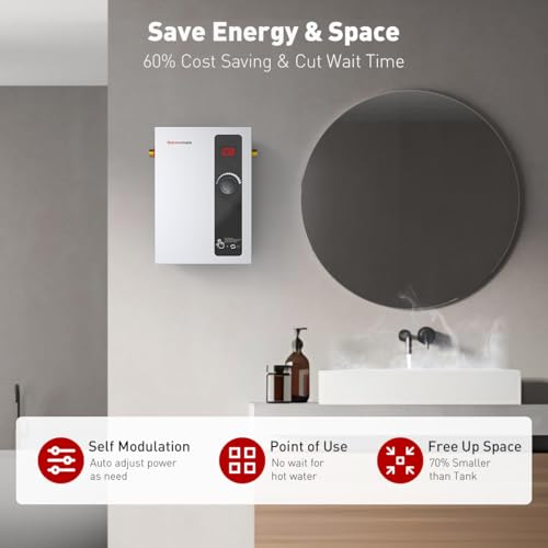thermomate Tankless Water Heater Electric, 8kW at 240 Volt, On Demand Instant Hot Water Heater for Point of Use, Self-Modulating Save Energy, Save Space, 1.56GPM at 35°F Rise