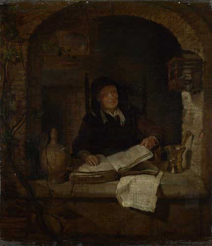 Pintura mural en lienzo de una anciana con un libro para crear un dormitorio relajante