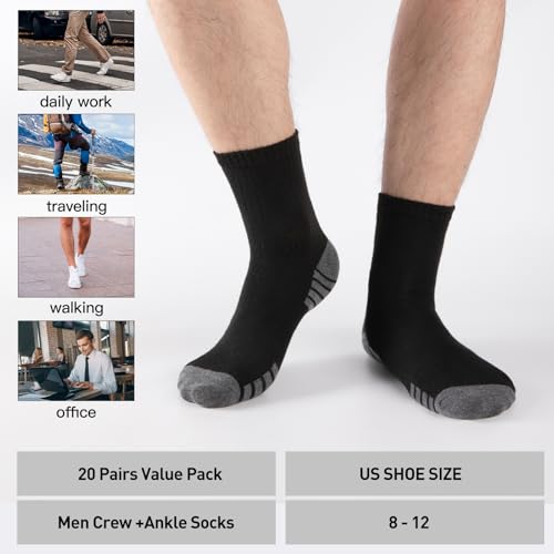 20 Pairs of Thin Crew Socks & Ankle Socks for Men/Women - Scene Switching Set Golden Combination in Bulk Value Pack2