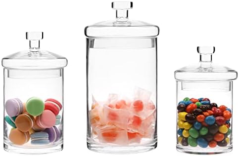MyGift 6 Piece Clear Glass Apothecary Jar Set with Clear Lid - Decorative Kitchen and Bath Storage Canisters, Wedding Centerpiece Jars, Candy Buffet with Lids