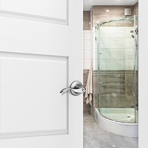 Berlin Modisch Privacy Lever Door Handle [Thumb Turn Lock On The Inside] For Bedroom Or Bathroom With A Satin Nickel Finish, Reversible For Right & Left Side, Classic Series #TOP2