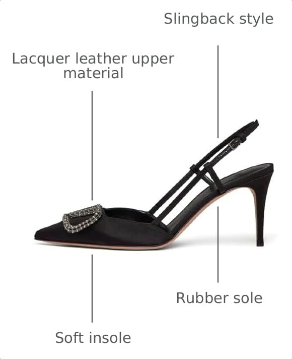 Image of BlingQueen Women Heeled Slingback Sandals Closed Pointed Toe Stiletto High Heels Patent Leather Pumps Slip-On Backless Evening Prom Party Dress Shoes