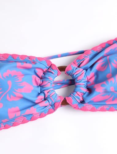 Image of ZAFUL Women's Bandeau Bikini O Ring Strapless Tie Back High Cut Two Piece Swimsuit Bathing Suits