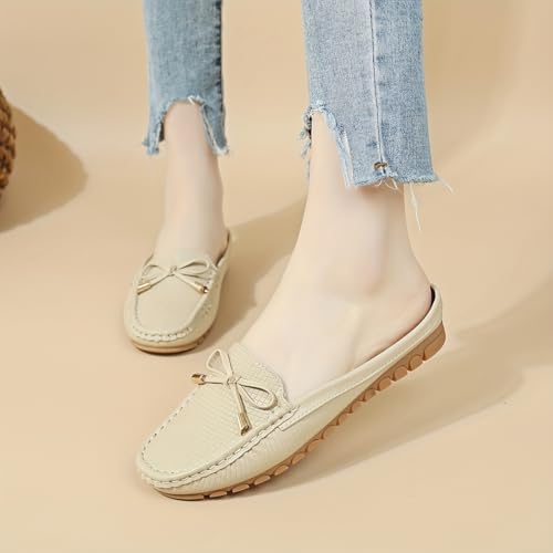 Spring And Summer Headless Half-Slippers, Cool Slippers, Ladies' Hand-sewn Bow, Lazy Slip-on Slippers,2