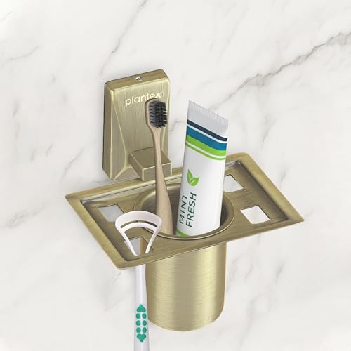 Image of Plantex 304 Grade Stainless Steel Tumbler Holder /Tooth Brush Holder for Bathroom - Crystal (Brass Antique)