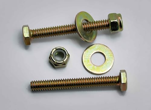 Image of 1 /4 inch x 2 inch Hex Head Bolt by Color Galvanization with Nylon Lock nut and Large Size Washer Assortment Kit,Alloy Steel,Grade 5.(8pcs Pack),by Metalsuberg