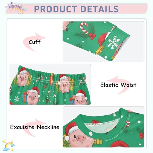 Pajama Sets Long Sleeve Christmas Pigs with Candy Pattern Soft Comfy Sleepwear 2 Piece PJS 3-8T4