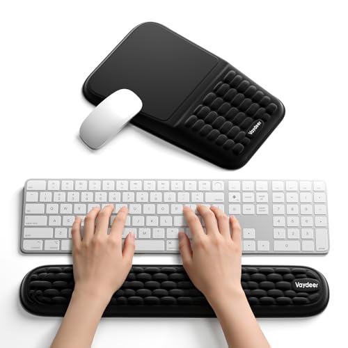 Vaydeer Ergonomic Keyboard & Mouse Wrist Rest Set – Soft Memory Foam Mouse Pad with Wrist Support, Non-Slip Base, Relieves Wrist Pain, Ideal for Typing, Gaming & Office (Black)