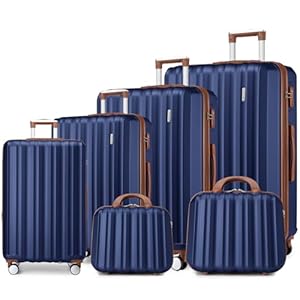 LARVENDER Luggage Sets 6 Piece, Expandable Hardside Suitcase Set Carry on Luggage with Spinner Wheels, Lightweight Travel Luggage Set with TSA Locks for Men and Women, NAVY Blue