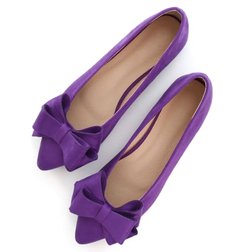 Image of WENJIAZHIZHI Square Toe Bow Ballet Slip-On | Classic Suede Finish,Chic Bow Detail,Effortless Everyday Style,Wedding Party Office,Plus Size Available