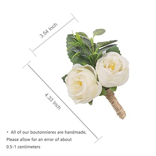 YSUCAU Handcrafted Boutonniere for Men Wedding, Brooch Bouquet Corsage Classic Artificial Groom Bride Flowers with Pin for Wedding Prom Party Set of 6 - Thumbnail 2
