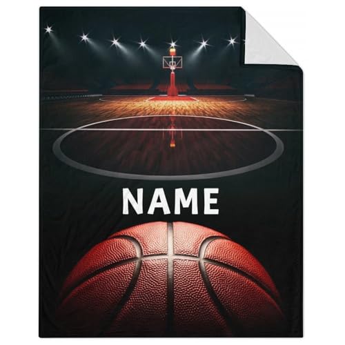 Mercuryelf Custom Basketball Throw Blanket - Soft, Fuzzy & Warm - 40x50 Inches Flannel Blankets for Travel, Office - Black Sports Throws Gift for Boys, Girls