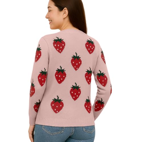 Noni Women's Strawberry Floral Cardigan Long Sleeve Open Front Button Down V Neck Knitted Sweaters Cardigan Sweater2