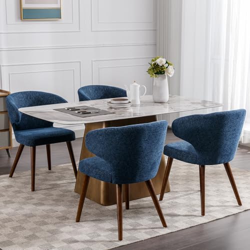 Set of 4 Modern Dining Chairs, Curved Armless Chairs, Chenille