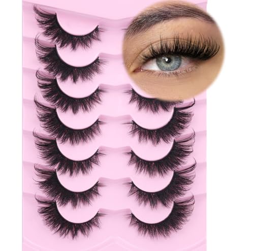 Fox Eye Lashes Wispy False Eyelashes 18mm Volume Faux Mink Lashes Soft Fake Lash Strips by Kiromiro, 7 Pairs