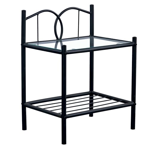 duehome | Mesita de Noche, Mesa Dormitorio, Acabado en forja, Modelo Cynthia, Medidas: 46 cm (Ancho) x 60 cm (Alto) x 35 cm (Fondo)