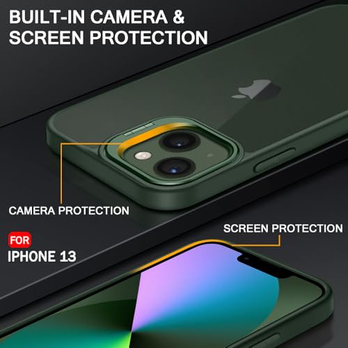 Image of TheGiftKart Hybrid Back Cover Case for iPhone 13 Compatible with MagSafe | Built-in Stand | Shockproof Hard Case Cover for iPhone 13 (PC & TPU, Frosted Matte Back, Green Sides)