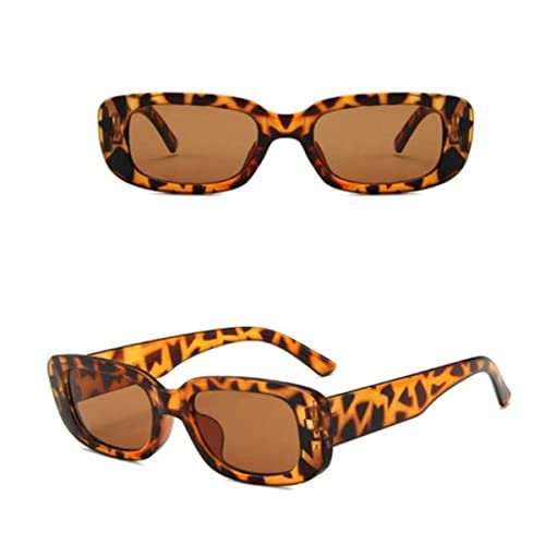 Óculos De Sol Vintage Retrô Blogueira Retangular Onça Lente Marrom Unissex Hype Rap Moda ONYK