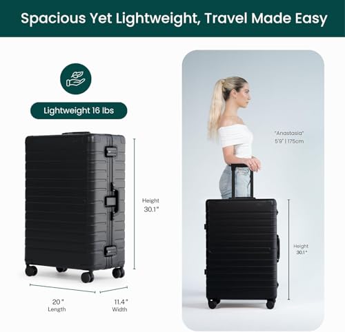 Image of Nobl Travel Zipperless Check In Suitcase - Aluminum Frame, Check In luggage 30.2x20x12 Airline Approved by Noble Travel - Unbreakable Polycarbonate Shell - Dual TSA Locks - Jet Black