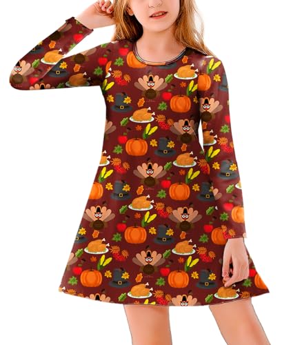 Deerose Girl Long Sleeve Printed Swing Dresses Shamrocks Clover Dress 3-14 Years3