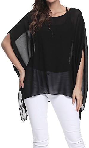 Batwing Tops for Women UK Sheer Chiffon Blouse Poncho Tunic