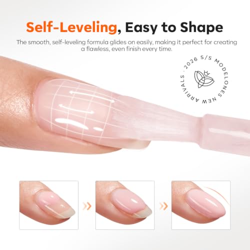 Image of modelones Builder Nail Gel, Milky White Builder for Nails, Natural White Color Rubber Base Gel Polish for Apex Building, Short Extension, Natural Overlay, Self-Leveling Beginner U V /LED Cured DIY