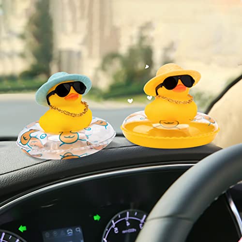 Image of wonuu Car Rubber Duck, Yellow Duck Decoration Dashboard with Sun Hat Swim Ring Necklace Sunglasses for Car Dashboard Decorations