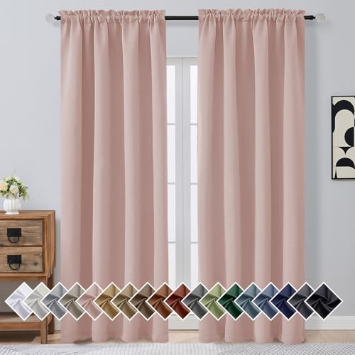 Image of Blush Pink Blackout Curtains for Bedroom 90 Inch Length 2 Panels, Room Darkening Soft Fabric Curtain Panels for Living Room, Modern Window Treatments Dual Rod Pocket Design, 2x50Wx90L Inches