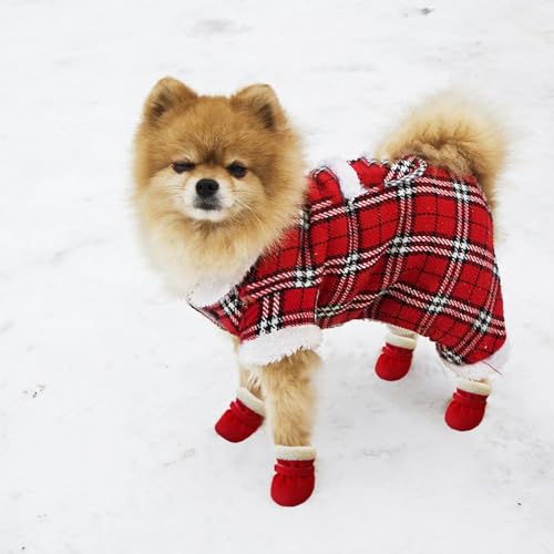 Hundeschuhe Pfotenschutz, Verstellbare rutschfeste Hundeschuhe, Pfotenschutz wasserdichte Schneeschuhe, Hunde Schuhe Outdoor, Pfotenschützer Hundeschuhe für Kleine Mittlere Hunde Herbst Winter (Rot)