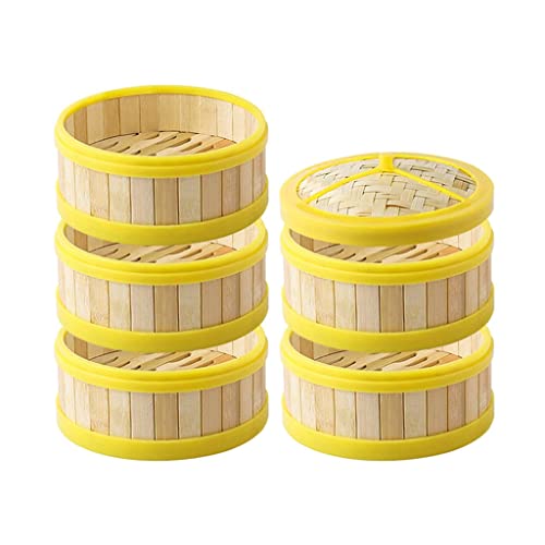 PIAOLING Cestello per Cottura a Vapore in bambù, vaporiera per Alimenti a 5 Livelli con Coperchio, vaporiera Fatta a Mano in bambù Naturale con Bordo in plastica per Cucinare/Veggie/Gnocchi/Uova