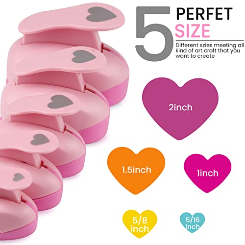 Myartool Heart Paper Punch, 5 Pcs Heart Punches For Paper Crafts, 5 Different Size Heart Hole Punch For Making Scrapbook Pages, Memory Books, Card Making, Journals, Gift Tags, Homemade Confetti #TOP1