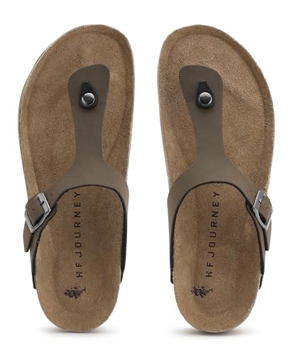 Image of HF JOURNEY Nivera 2.0 Men's Cork Footbed Thong Sandal,Slip On Entry,(Size 41-46) BlackPU, Casual Lounging Slipper, EVA Sole, Flat Heel,Nivera 2.0 - Black (41)