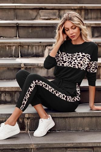 Leopard Sweatsuits Women 2 Piece Sets Fall Casual Crew neck Long Sleeve Tops pants Sexy Tracksuit with Pockets3