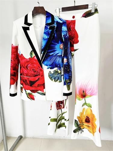 Women's Fashion Suit Set Women's Single Buttons Floral Printed Blazer Suit Pants Set3