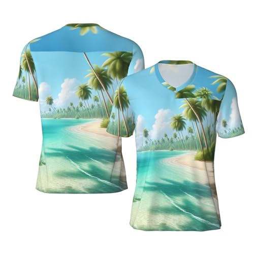 Stylish Athletic Sports Jersey Palm-Tropical-Beach Men's Rugby Jersey Large Black