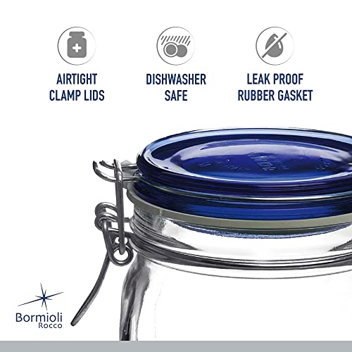 Bormioli Rocco Fido Collection, 2 Pack, 50.75 Oz. Food Storage Glass Jars, Airtight Rubber Seal & Glass Lid, With Stainless Wire Clamp, Made In Italy. #TOP1