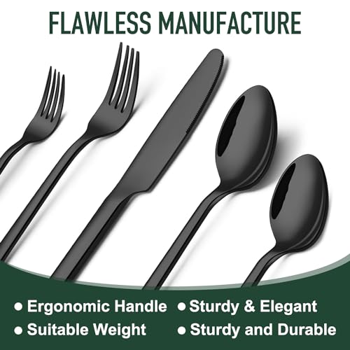 Image of 21-Piece Modern Black Silverware Set with Organizer Tray Stainless Steel Eating Utensil Sets Kitchen Knives Forks and Spoons Cutlery Set Heavy Duty Tableware Flatware Sets for 4, Dishwasher Safe