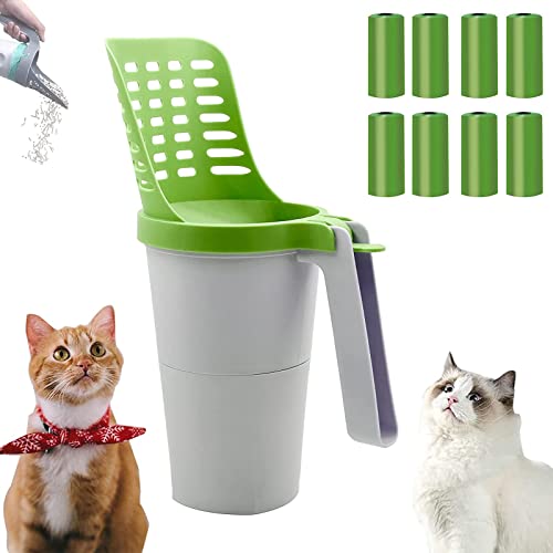 FUXHBFB Katzenstreuschaufel mit Halterung, Katzenstreuschaufel mit Abfalleimer und Nachfüllpackung, 120 Beutel (8 Boxen mit 15 Beuteln), robust und langlebig, leicht zu reinigen und zu verwenden Cover