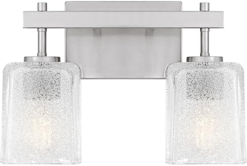 Quoizel Brenthouse Bath Vanity Light, 13.5 Inch 2-Light Bathroom Fixture, Brushed Nickel Modern Industrial Light, 100W Max, for Bathroom, Bedroom or Kitchen