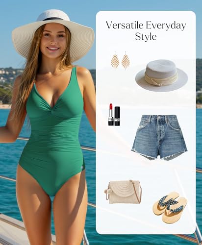 Popilush Tummy Control Swimsuits for Women - Ruched One Piece Shapewear Bathing Suit Twist Front Swimwear3