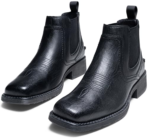Image of Jousen Chelsea Boots Men Square Toe Ankle Mens Dress Boots Casual Slip On Boots for Men