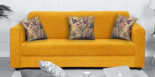 Lifestyle Wooden and Fabric 3 Seater Sofa for Living Room (Yellow)