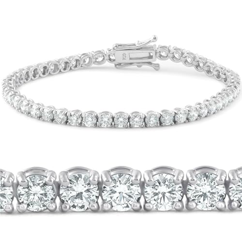 MIRFREYR Tennis Bracelet for Women Cubic Zirconia Classic Bracelets White Gold Plated Gemstone Chain Jewelry Gift for Her|Size 6.5-8.0 Inch 3/4mm width