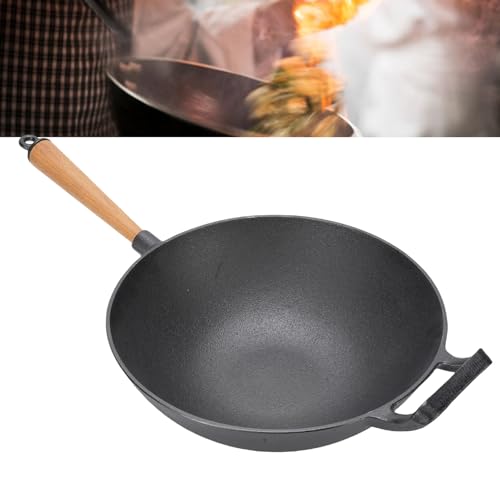 Wok de hierro fundido 30cm con mango de madera miniatura 3