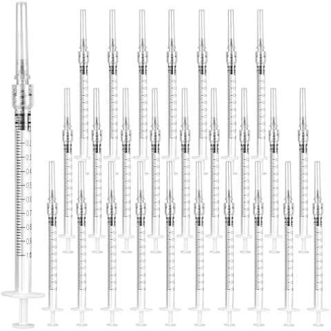100 Pack Luer Lock Syringe 1ml with 27Ga 1/2 Inch Needle - Disposable Syringes 1ml with Sharp Needles - Individually Sealed, Sanitized 1ml Syringes with Needle Set for Refilling Liquid, DIY Cover