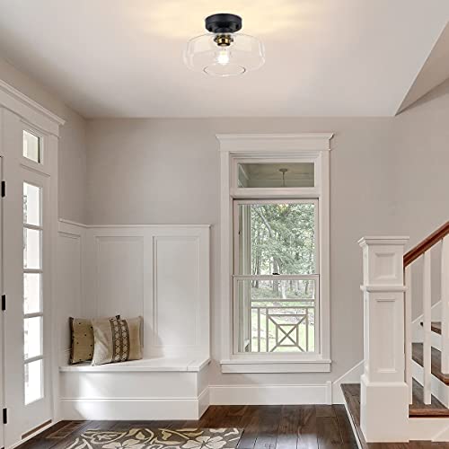 HUAWIYA Ceiling Light Fixture with Clear Glass Shade,Matte Black Flush Mount Ceiling Light for Hallway, Entryway,Living Room, Bedroom, Bathroom,Closet - Image 3